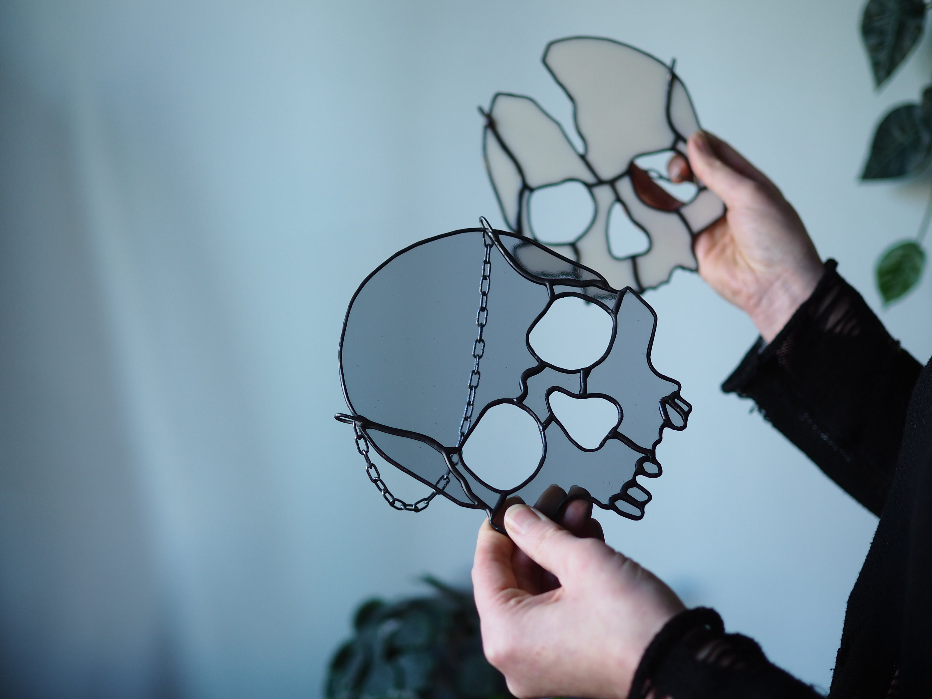 Half Skull grijs glasraam